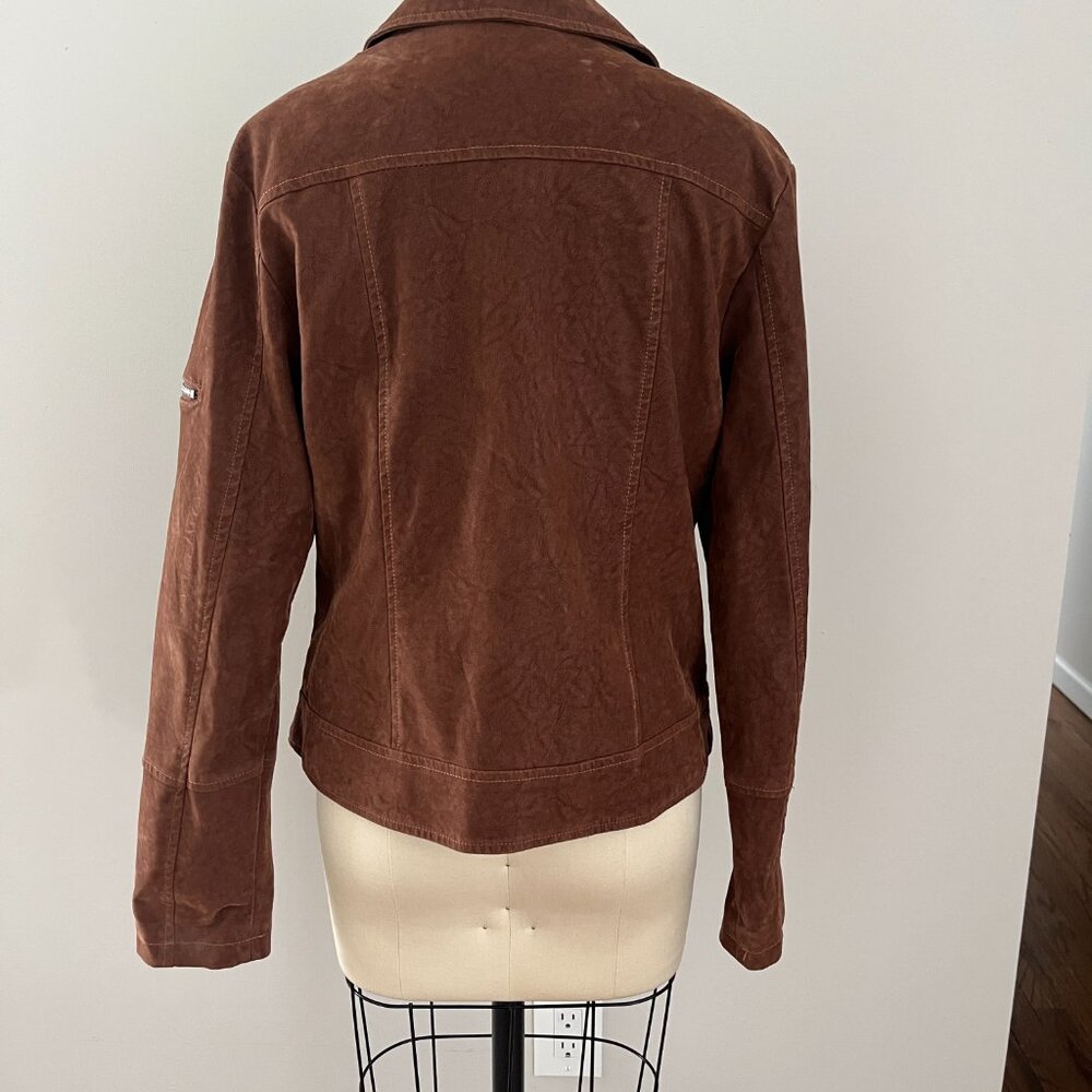 Mi Ami Brown Faux Suede Zippered Jacket Coat Boho Western Chic Edgy Moto Y2K M - Picture 3 of 8